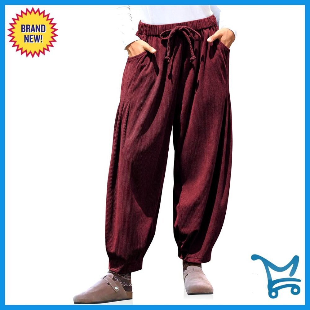 Corduroy Wide Leg Palazzo Pants Casual Drawstring Waist Y2K Retro Chic